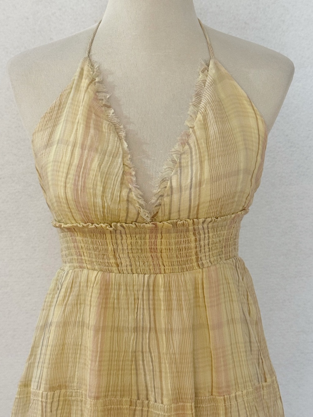 Urban Outfitters Kimchi Blue Phoebe Yellow Multi Open Back Halter Tiered Knee M - Picture 7 of 16